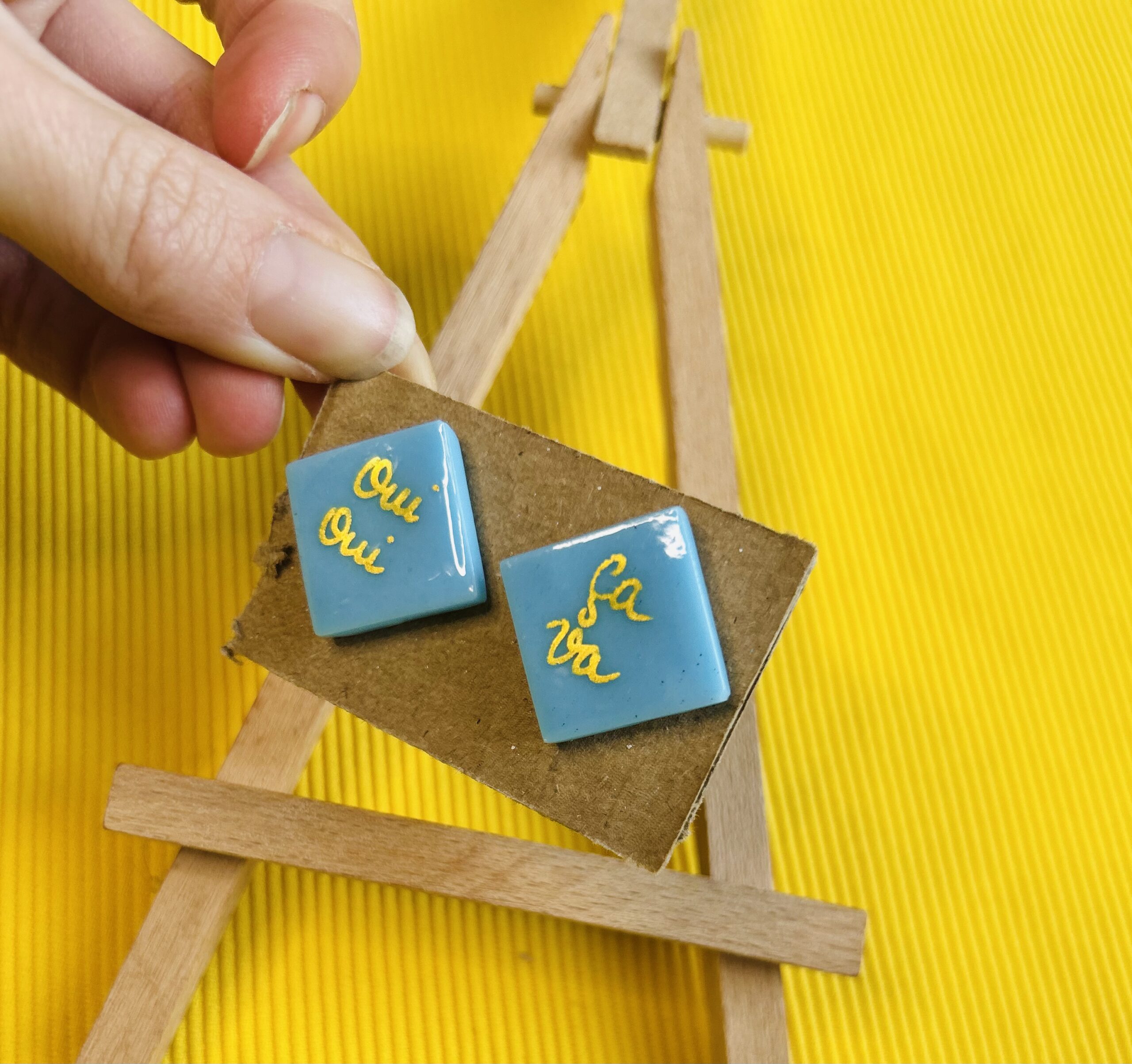 "Oui oui ça va" - Boucles d'oreilles - bleu clair